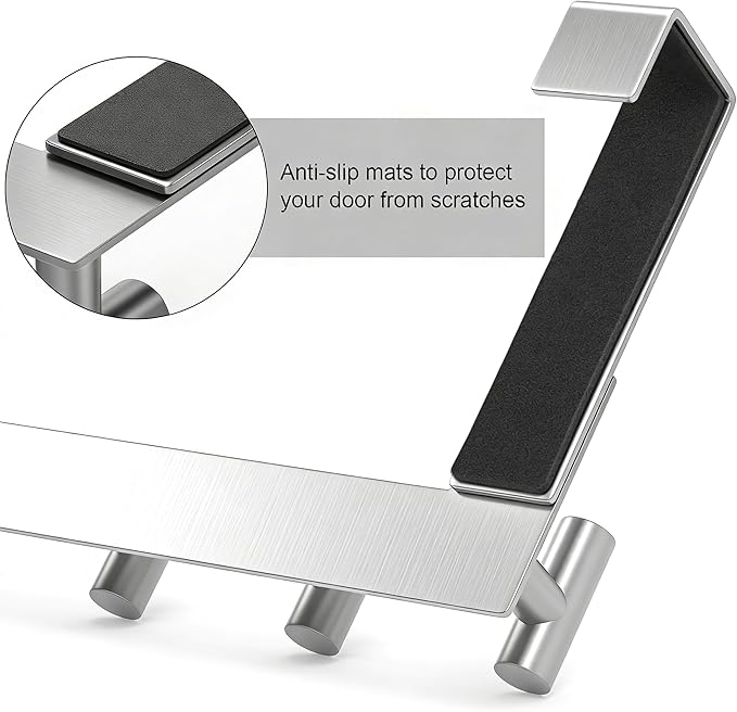PMMASTO Over The Door Hooks, Fits 1-3/4" Thick Door No Drill Hooks for Closet Bathroom Bedroom Organization, Hanger for Coat Towel Robe (Silver, 4 T-Hooks)