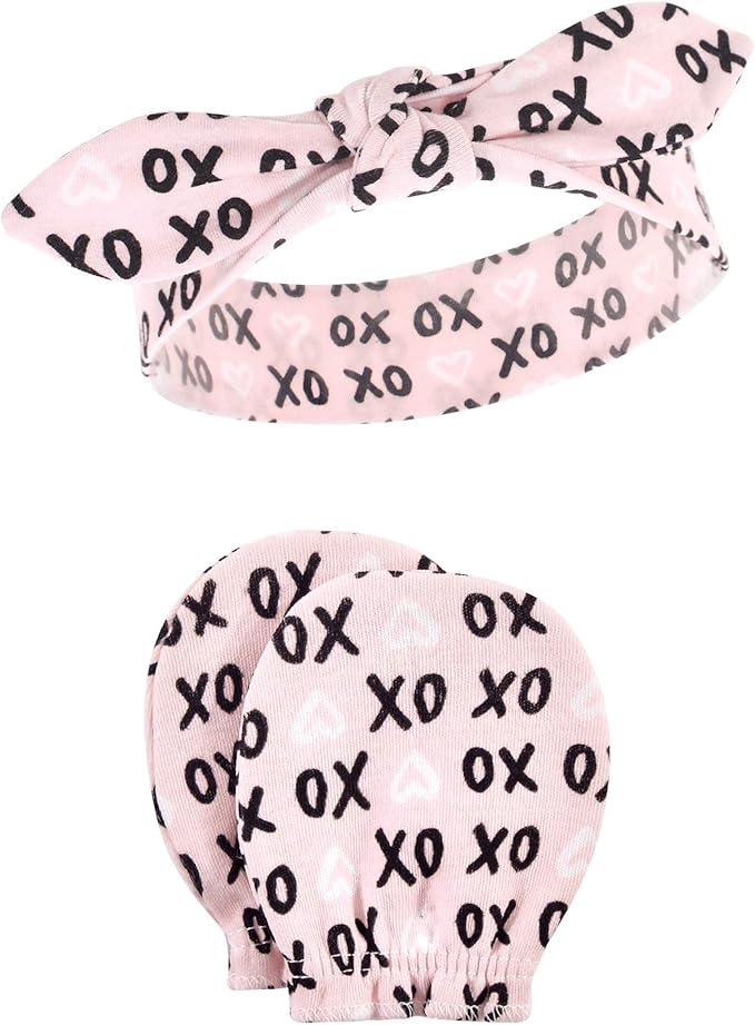 Hudson Baby baby-girls Cotton Headband and Scratch Mitten Set