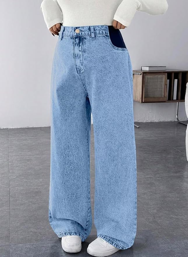 BLENCOT Maternity Jeans for Women High Waist Straight Leg Pregnancy Denim Pants with Pockets