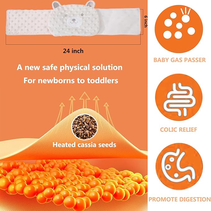 Baby Colic and Gas Relief - Cassia Seed Heated Tummy Wrap,Infant Warming Pad Belly Band Gripe Belt Relieves and Soothes Gas,Bloating and Upset Stomach (Beige)