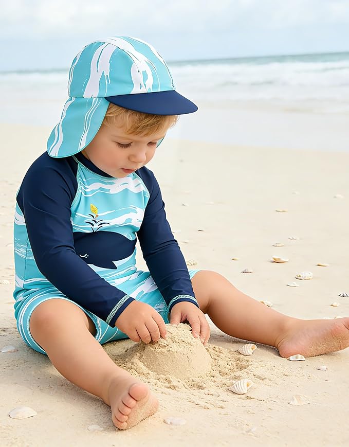 ADUKIDE Baby Boys Swimsuit Summer Beach Rash Guard Swimwear One Piece Sunsuit with Sun Hat 3-24 Months