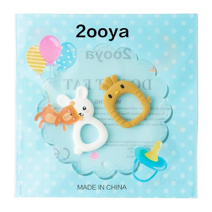 Easter Silicone Teethers for Babies - 2ooya 2Pcs Rabbit Chick Infant Teething Chew Toys, Toddler Sore Gums Pain Relief Toy for Newborn Boy and Girl Easter Spring Baby Shower Birthday Gifts