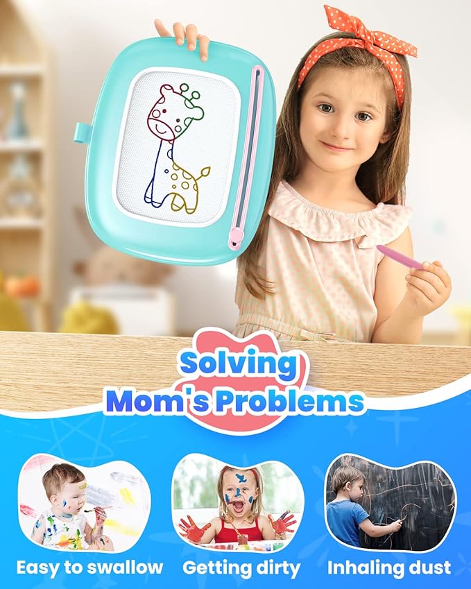 Magnetic Drawing Board, Toddler Girl Toy for 1-3 Year Old, Doodle Board Pad Learning and Educational Kids Toy for 1 2 3 Year Old Baby Birthday - Mint Blue