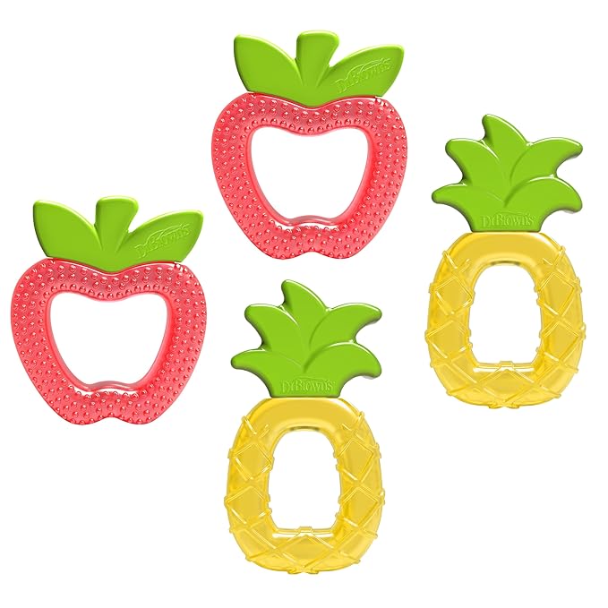Dr. Brown's AquaCool Water-Filled Teether, Cooling Baby Teether Toy for Sore Gums, Apple Pineapple, BPA Free, 3m+, 4-Pack