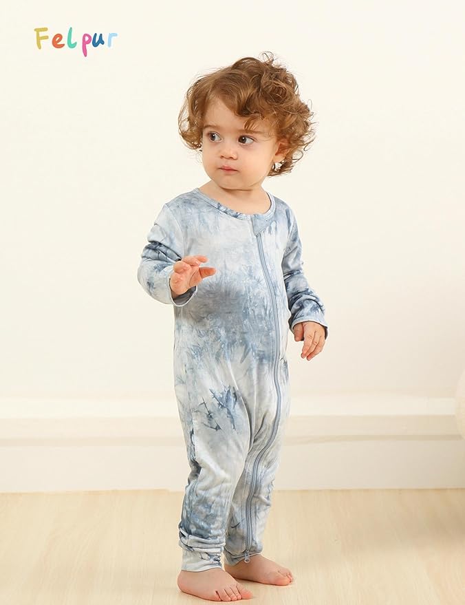 Baby Girls Boys Footless Romper 2 Way Zipper Soft Rayon Outfits, Outdoor Tie-dye Long Sleeve Clothes Jumpsuit