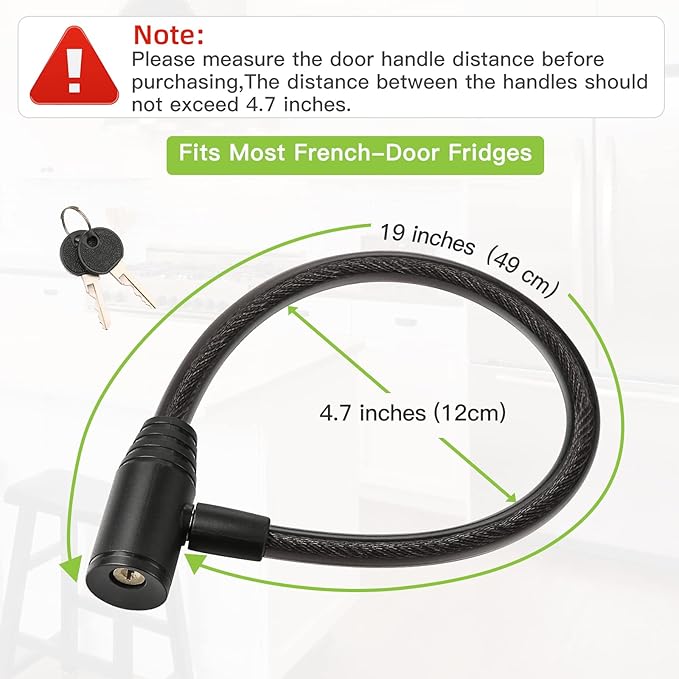 Fridge Lock, Childproof Refrigerator Lock with Keys for French Door Fridge and Cabinet