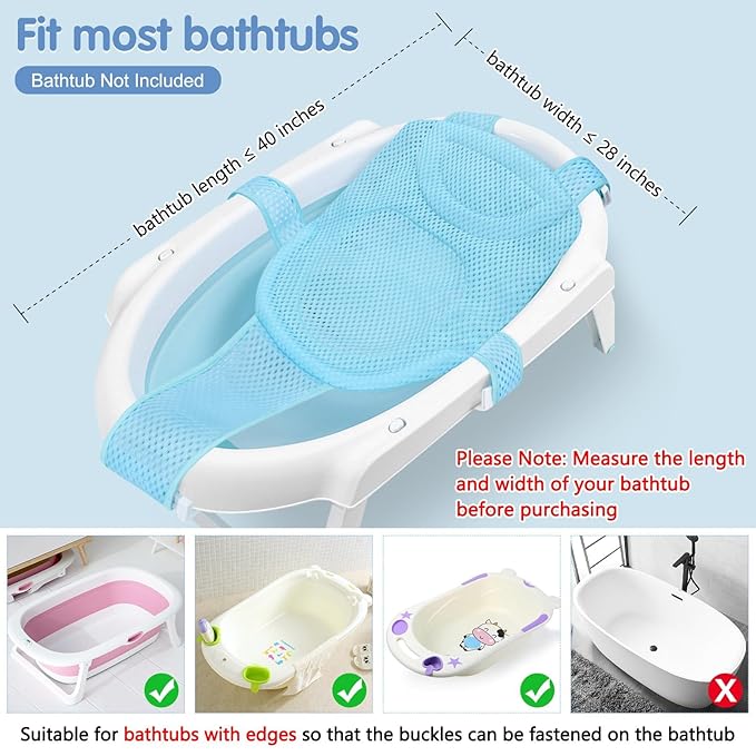 Colorlife Baby Bath Seat Support Net Infant Bathing Seat Support Mat, Adjustable Comfortable Non-Slip Five-Pointed Baby Shower Net Bathtub Sit Up Mesh for Newborn 0-12 Months-Light Blue(No Bathtub)