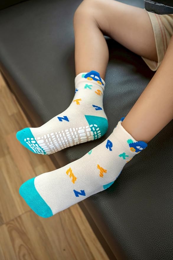 RATIVE Non Skid Anti Slip Crew Socks With Grips for Baby Infant Toddlers Kids Boys