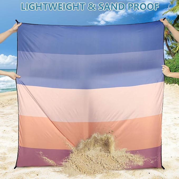Beach Blanket Waterproof Sandproof Beach Mat 79" X 83"/10'x9'for 2-8 Adults Quick Drying Outdoor Picnic Mat Beach Accessories for Travel, Camping, Hiking
