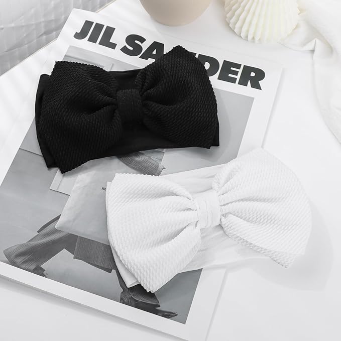 YanJie Baby Girl Bow Headbands - Black, White Nylon Hair Bows for Infants and Toddlers 0-6 Months
