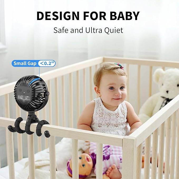AMACOOL Battery Operated Stroller Fan, Baby Travel Essentials for Beach Disney, Newborn Boy & Girl Showers Gifts Registry Search, Rechargeable Clip On Fan for Car Seat Wagon Crib Bike Treadmill