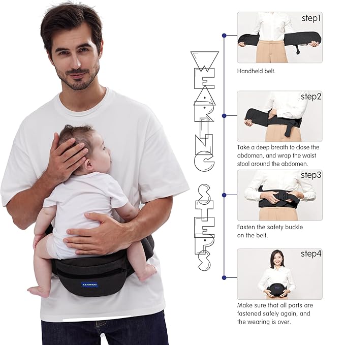 Baby Hip Carrier,Baby Carrier with Hip Seat for Newborns & Toddlers,Adjustable Extended Waistband with Various Pockets-Ergonomic (Black)