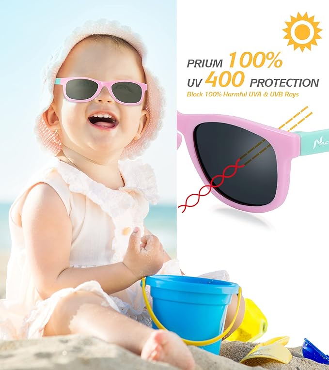 Baby Sunglasses - 100% UV Proof Sunglasses for Baby, Toddler, Kids - Ages 0-2 Years - Case and Pouch included