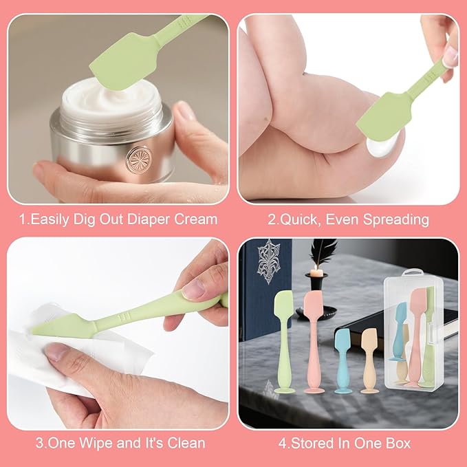4-Pack Diaper Cream Spatula with Travel Case, Soft Baby Butt Spatula – Silicone Butt Paste Spatula, Convenient Diaper Spatula, Ideal Baby Shower Gift