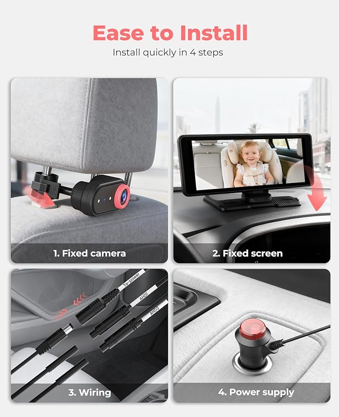 BM5PRO 7.2" Dual Camera Baby Monitor, 1080P HD Display for 2 Kids, Night Vision, Easy Install Car Baby Monitor, Ideal Gift, Rear Seat Safety for Babies & Pets