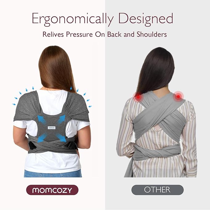 Momcozy Baby Wrap Carrier Skin-Friendly Fabric, Easy to Wear Baby Carrier Sling T-Shirt Design, Hands Free Baby Carriers Newborn to Toddler 8-35lbs, Adjustable Buckle for Waist 30-47inch, Deep Grey