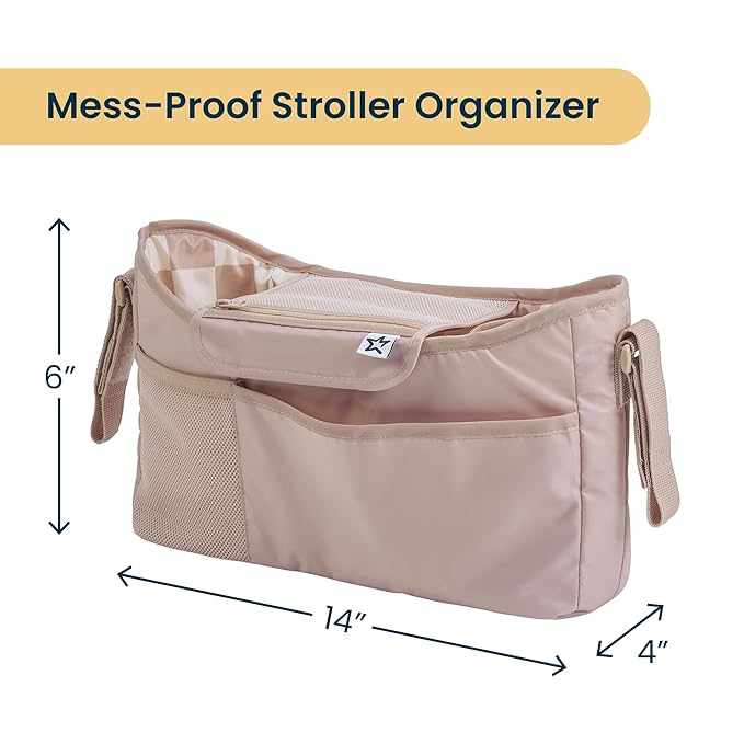 Tiny Twinkle Universal Stroller Organizer with Adjustable Strap | Waterproof Stroller Caddy Fits Baby Jogger, Nuna, Graco, Donna and Bugaboo Strollers (Beige Checkers