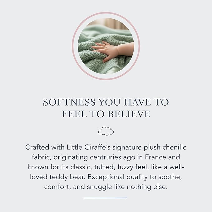 Little Giraffe Chenille Baby Blanket – 29x35” Soft Chenille with Satin Trim, Sage | Ultra-Soft, Gentle & Safe, Lightweight & Breathable for Newborns & Toddlers