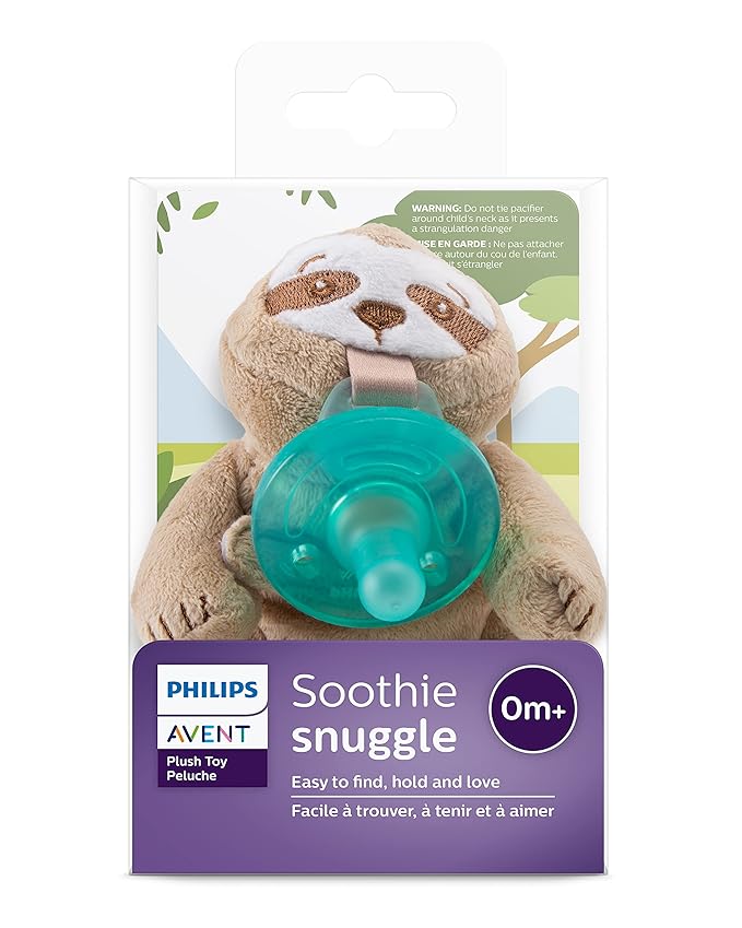 Philips Avent Soothie Snuggle Pacifier Holder with Detachable Pacifier, Sloth, 0m+, SCF347/07
