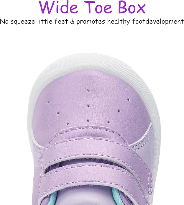 Baby Shoes Boys Girls First Walking Shoes Wide Toe Box Barefoot Zero Drop Infant Shoes Lightweight Nonslip Soft First Walkers PU Leather Toddler Sneakers for 6-24 Months