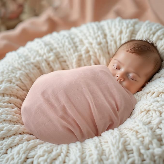 LifeTree Baby Swaddle Blankets, Boys Girls Muslin Swaddling Wrap Receiving Blanket for Newborn, 70% Viscose from Bamboo and 30% Cotton, Large 47" x 47", Peach and Pink
