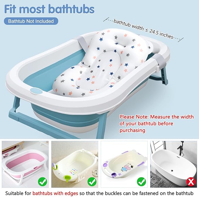 Colorlife Baby Bath Seat Support Net Infant Bathing Seat Support Mat, Adjustable Comfortable Non-Slip Three-Pointed Baby Shower Bathtub Sit Up Mesh for Newborn 0-12 Months-White Star(No Bathtub)