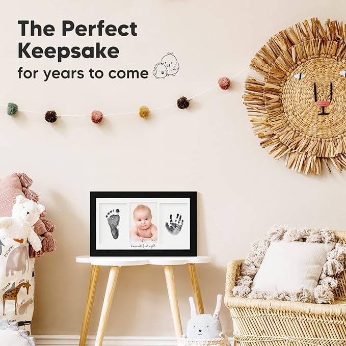 Inkless Hand and Footprint Kit, Boy, Girl, Newborn Keepsake - No Mess Ink Pad for Baby Handprint, Clean Touch Paw Print Kit for Dog Picture Frame, Personalized Baby Christmas Shower Gifts (Onyx Black)
