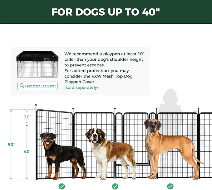 FXW Rollick Unleashed Dog Playpen for Indoor, Yard, RV Camping, 50 inch 16 Panels for Large Dogs, Black│Patented