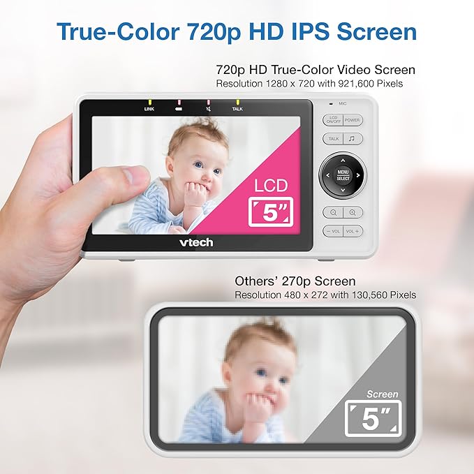 VTech VM901 Smart WiFi Baby Monitor with 1080p FHD Camera and 5" HD IPS Display, Free App, Remote Pan Tilt Zoom, Night Vision, Motion Detection Alerts