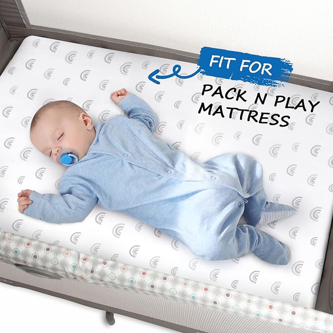 Pack and Play Sheets Boy Girl, 2 Pack Portable Playard Sheet Fits for Graco Pack N Play, Snug Fit Breathable Soft Fitted Playpen Sheet, Mini Crib Sheets, Gray Rainbow
