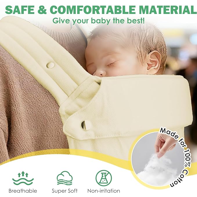 Baby Carrier with Storage Bag, 4 in 1 Front & Back Facing Design, Forward Facing, Adjustable, Baby Essential, Head Support, Baby Carrier for Newborn to Toddler, Almond Yellow