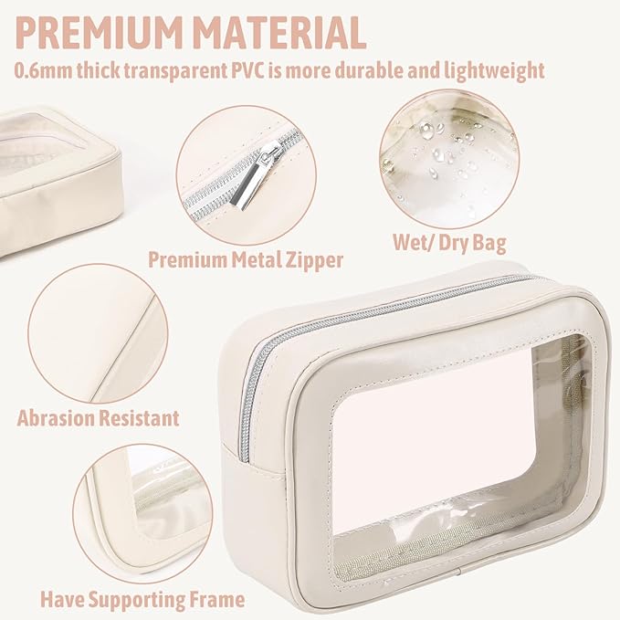 5PCS Diaper Bag Organizer Pouch Set, TSA Approved Toiletry Bag，Clear Waterproof TPU Makeup Bag Set Travel Organizer Bags for Women and Kids Valentines Day Gifts