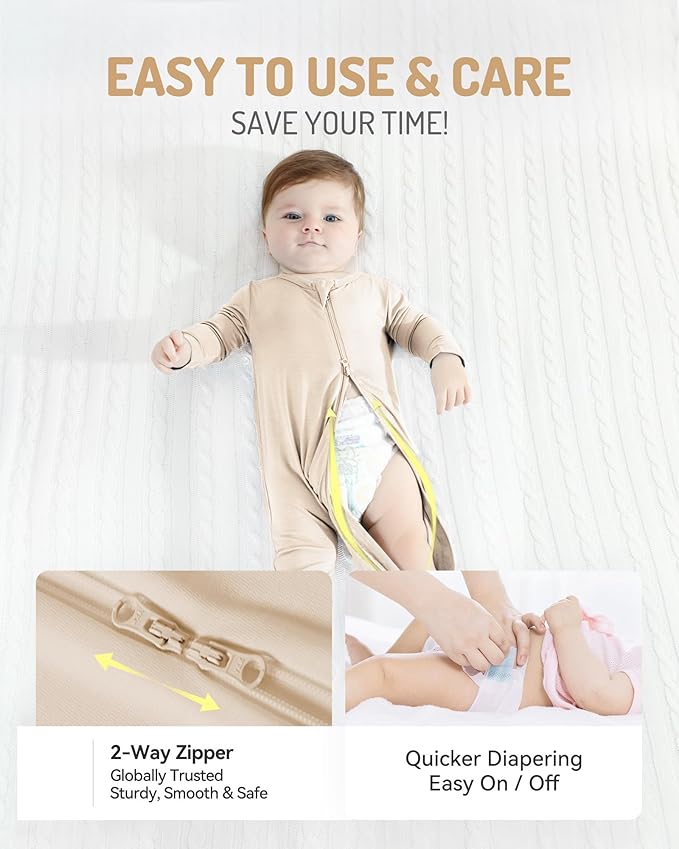 HAPIU Rayon from Bamboo Baby Footed Pajamas, 2 Way Premium Zipper, Footie for Baby Boy Girls, Newborn-24 Months