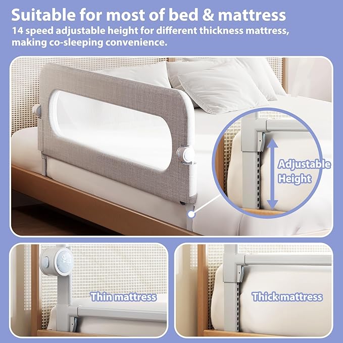 Baby Bed Rails Guard for Toddlers - 32" Toddler Bed Rail for Queen Full King Twin Crib Bunk Size Bed Adjustable Heights & Foldable Portable Bedrail Extra Tall Child Safety Side Railing Guards for Kids