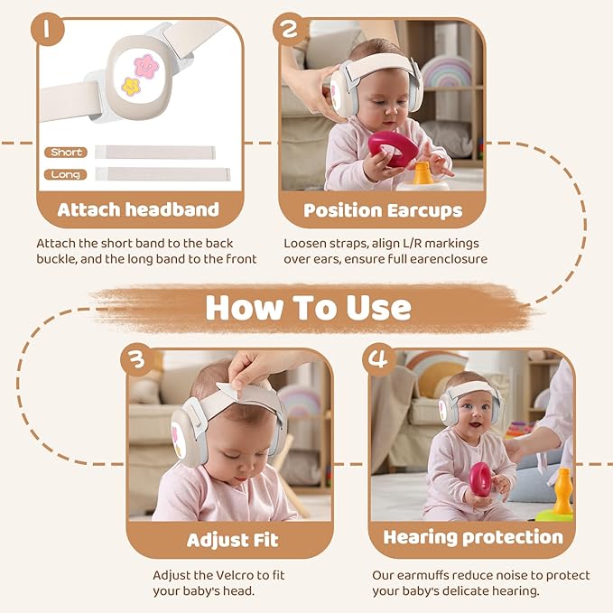 Baby Noise Cancelling Headphones,Infant Earmuffs with Star Pattern, Infant Ear Protection for Toddler 0-48 Months,Baby Travel Essentials for Airplane/Improves Sleep