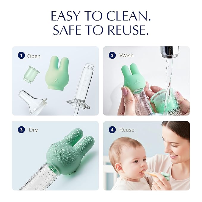 Baby Medicine Syringe & Feeder Kit, 5 mL Oral Medicine Dispenser | Dual-Sided Cheek Delivery | BPA-Free Silicone, SGS Tested | for Infants & Toddlers, with Measuring Cup & Cleaning Brush