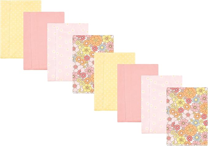 Hudson Baby Cotton Poly Flannel Burp Cloths Multipack, Peace Love Flowers 8-Pack, One Size