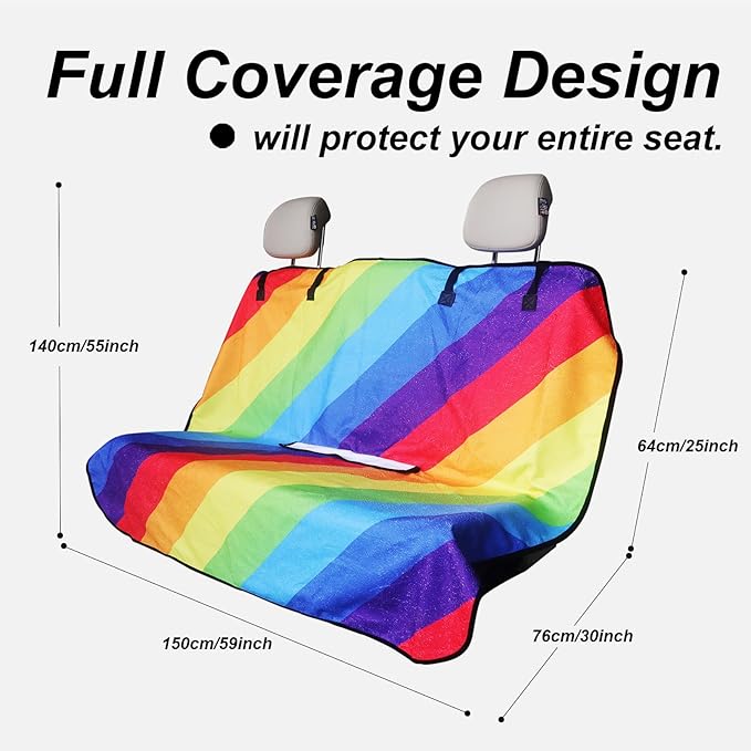 Back Seat Cover Protector for Dogs and Kids, Universal Waterproof Towel Rear Bench Seat Cover for Car, Truck, Van & SUV, Machine-Washable Backseat Car Covers (Rainbow, 1pcs Rear Seat)