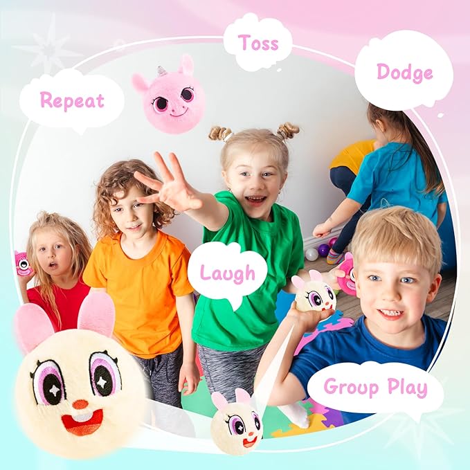ZOOJOY 3 Pcs Plush Bouncy Balls for Toddlers and Kids, 3-Inch High Bounce Sensory Toys Featuring Unicorn, Bunny & Monster, Soft Game Balls Gift for Girls 6 Months+, Indoor & Outdoor Play