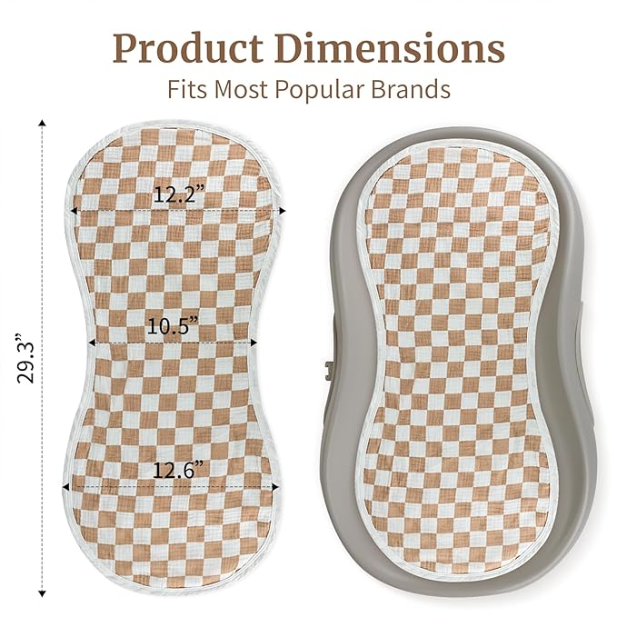 4-Pack Muslin Changing Pad Liners, Extra Thick & Ultra Soft for Warm Comfort, Waterproof Diaper Mat for Keekaroo Peanut & All Standard Baby Changers, 2-Sided Reusable (Brown)