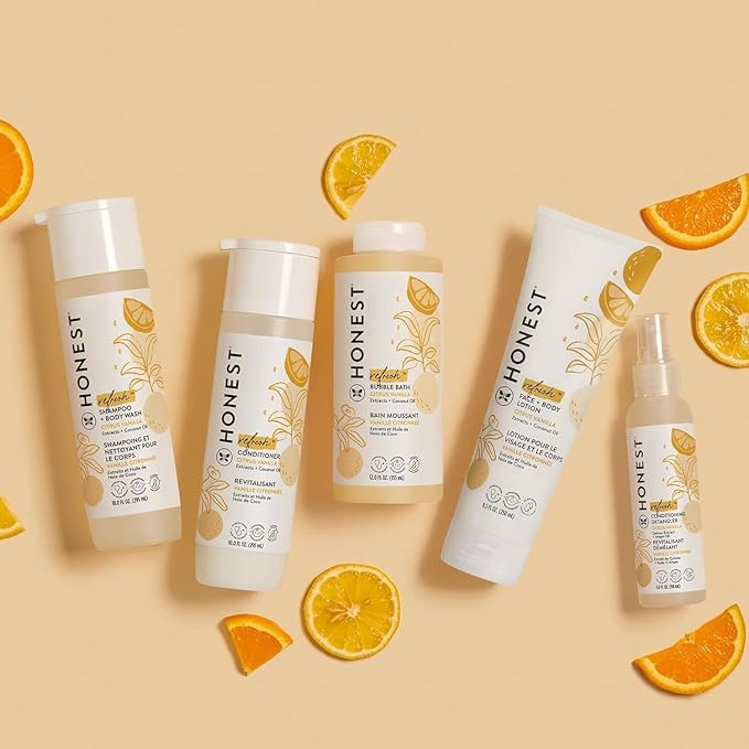 The Honest Company Foaming Bubble Bath, Naturally Derived, Tear-free, Hypoallergenic, Citrus Vanilla Refresh, 12 fl oz
