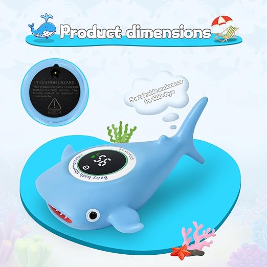 Mini LED Baby Bathtub Thermometer, Floating Whale Toy - Baby Bath Safety Alarm, Three-Color Temperature Display, Waterproof Temperature Detector, Floating Toy, Household Cleaning kit