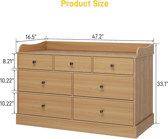 Vabches Kids Dresser Cabinet with 7 Drawers, Changing Table for Nursery, White Chest of Drawers, Baby Dresser, Kids Bedroom Furniture, Nightstand for Child’s Room,Oak