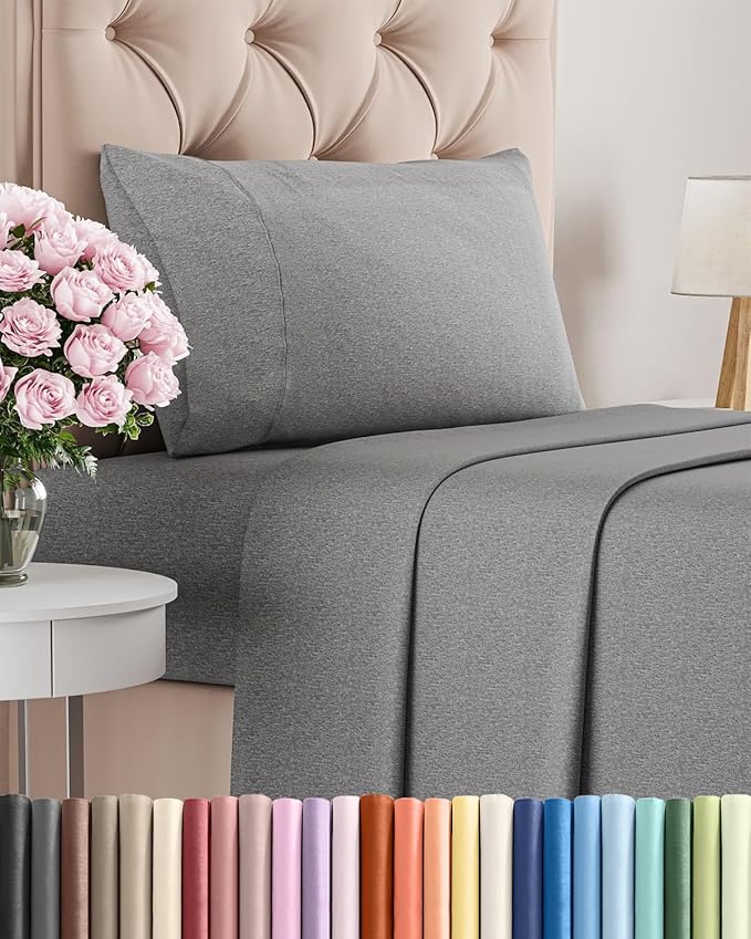 Twin Size 3 Piece Sheet Set - Comfy Breathable & Cooling Bed Sheets Set - Hotel Luxury Bedding for Women, Men, Kids, Teens, Boys & Girls - Deep Pockets, Soft & Wrinkle Free - Grey (Heathered Sheets)