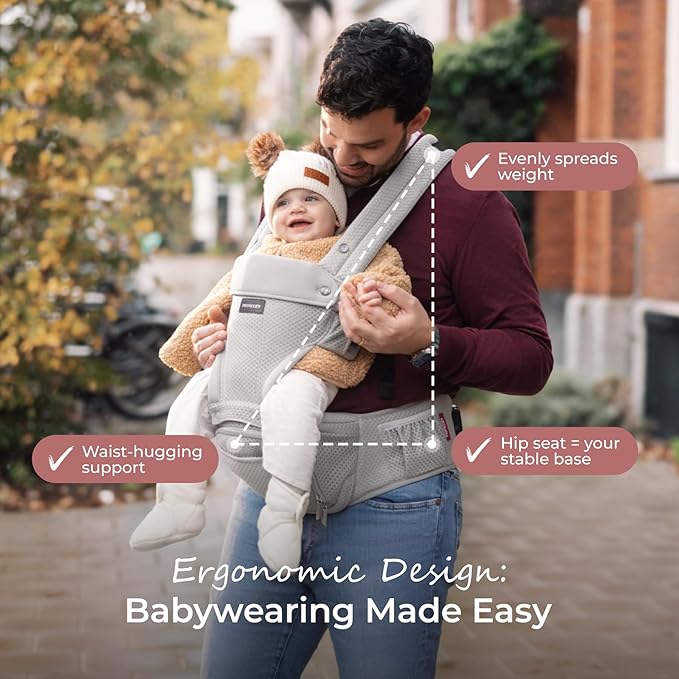 Momcozy Baby Carrier with Hip Seat, 2-in-1 Forward-Facing Carry for Active Babies, Detachable Hands-Free Carrier up to 44lbs, Breathable Infant Carrier Fits Waist Sizes up to 45 Inches, AirMesh Grey