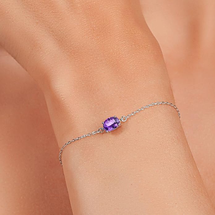 Gem Stone King 7X5MM Oval Gemstone Birthstone Solitaire Bracelet For Women | 925 Sterling Silver | Adjustable Bolo Bracelet For Women | Fine Jewelry Gifts for Her Mom Wife