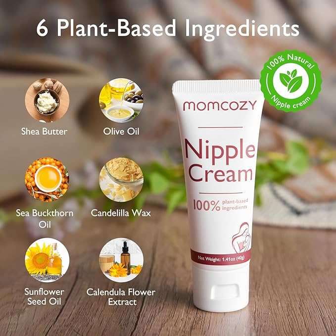Momcozy Nipple Cream Safe for Breastfeeding, Plant-Based Ingredients, Lanolin-Free Nipple Balm, Soothing Cream, Breastfeeding Essentials for Nursing & Pumping Moms, 1.41 oz (Pack of 2)