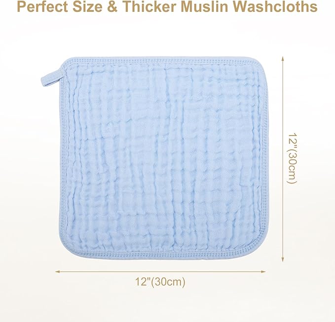 Synrroe 10 Pack Muslin Cotton Baby Washcloths – 12×12 Inches Soft & Absorbent Newborn Face Body Towels – Multicolor Baby Wash Cloths, Registry Essentials