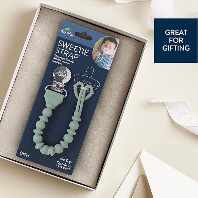 Itzy Ritzy Silicone Pacifier Clip; 100% Food Grade Silicone Pacifier Strap with Clip Keeps Pacifiers, Teethers & Small Toys in Place; Features One-Piece Design & Cord (Succulent)