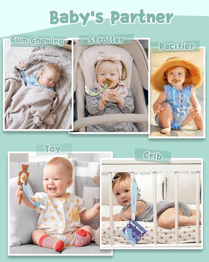 babygoal Baby Pacifier Clips 8 Pack, Pacifier Holder Clips Fits for Most Pacifier and Binkies-Neutral Color 8PS43